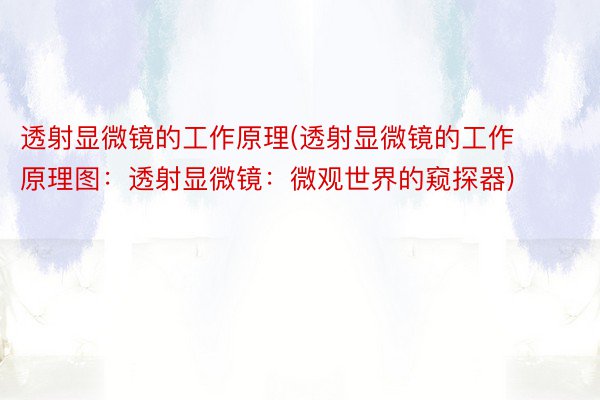 透射显微镜的工作原理(透射显微镜的工作原理图：透射显微镜：微观世界的窥探器)