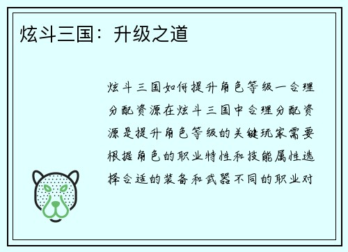 炫斗三国：升级之道
