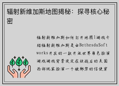 辐射新维加斯地图揭秘：探寻核心秘密